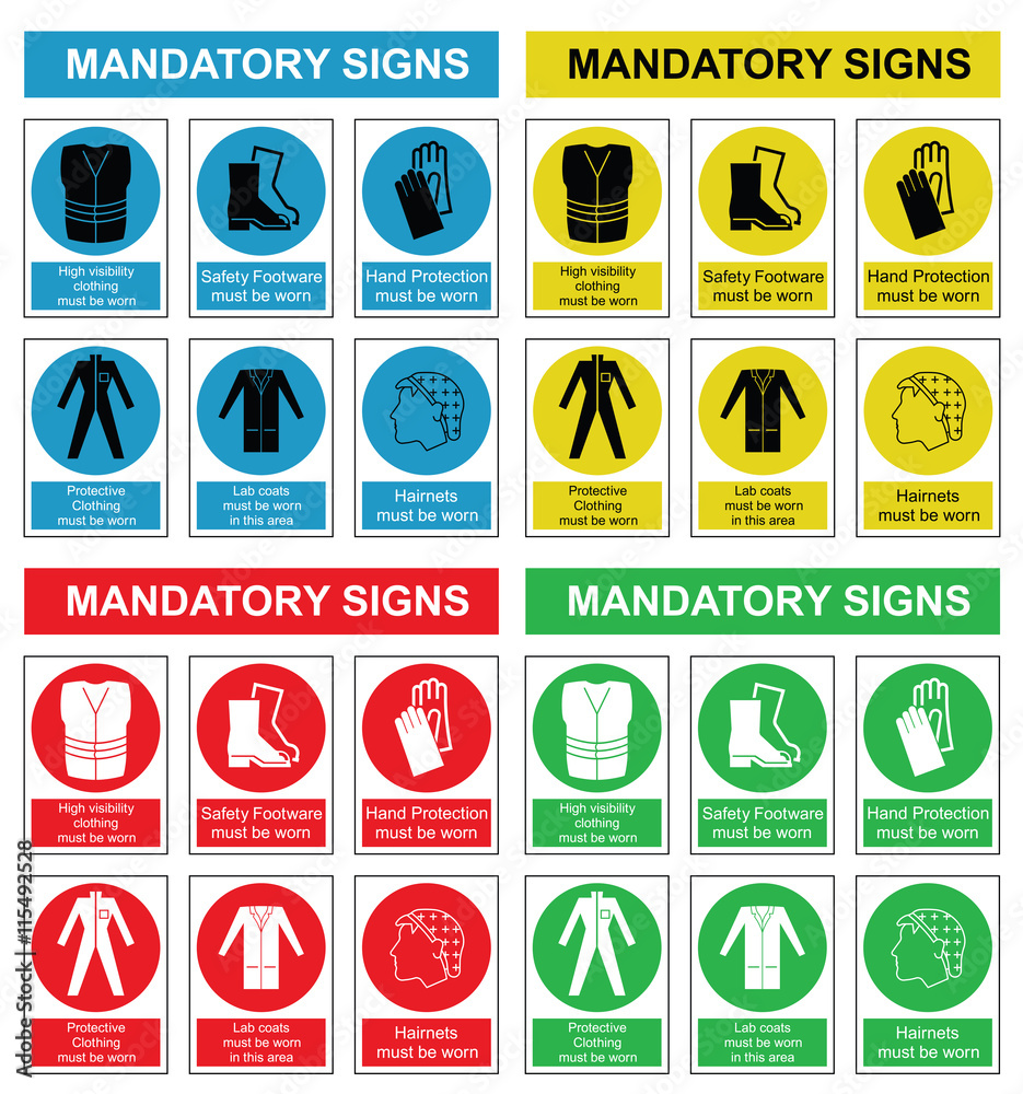 Four colour mandatory health and safety sign collection 