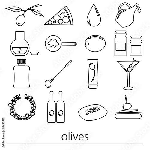 olives and olives product theme black simple outline icons set eps10
