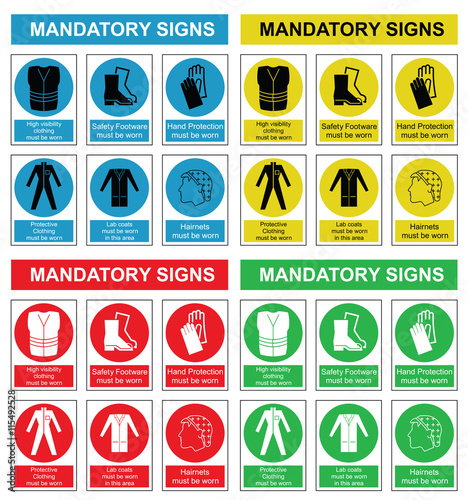 Four colour mandatory health and safety sign collection 