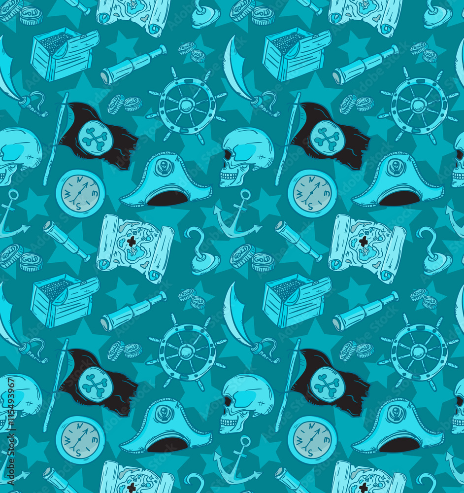 Naklejka premium Hand drawn seamless pirate pattern.