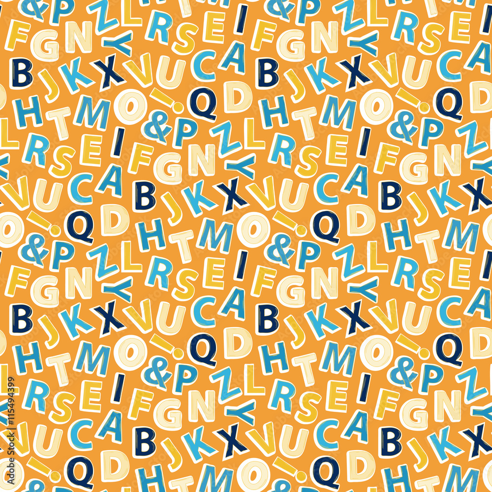Abstract letters seamless pattern.Vector Alphabet seamless vector pattern isolated on a orange background