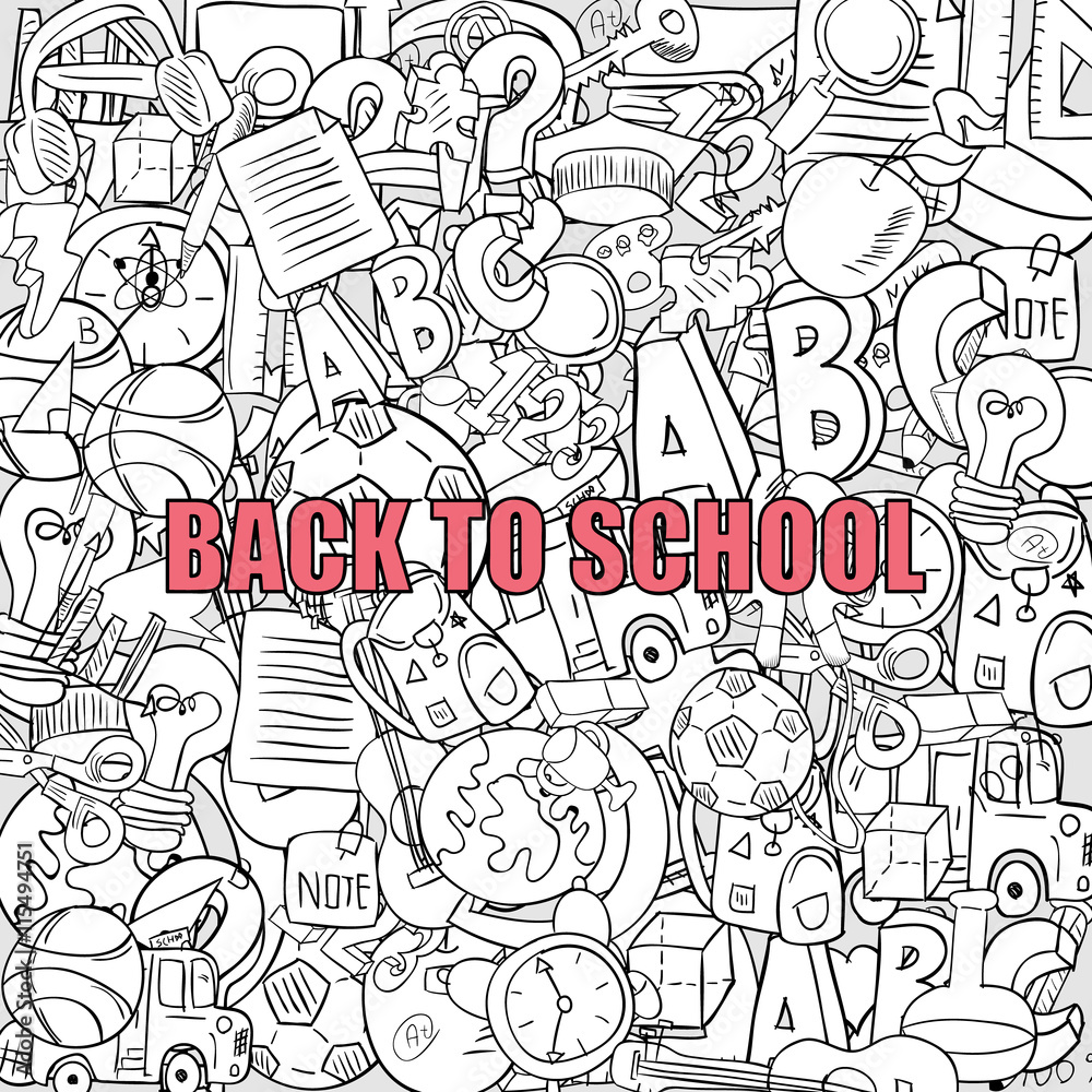 Back of School Objects on background, drawing by hand vector