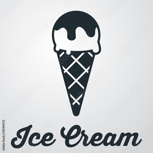 Icono plano cornete helado con Ice Cream sobre fondo degradado