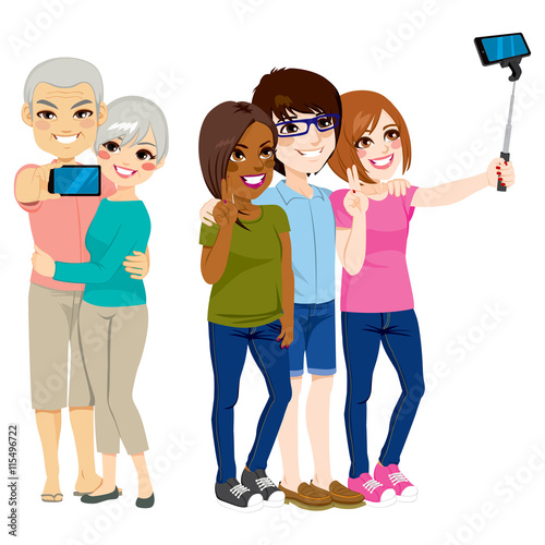 Set of people taking selfie...