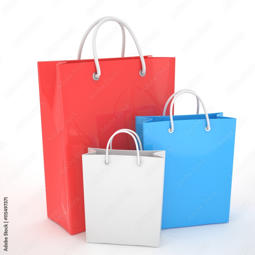 Paper Shopping Bags isolated on white background. 3d rendering. Paper Shopping Bags isolated on white background. 3d rendering.