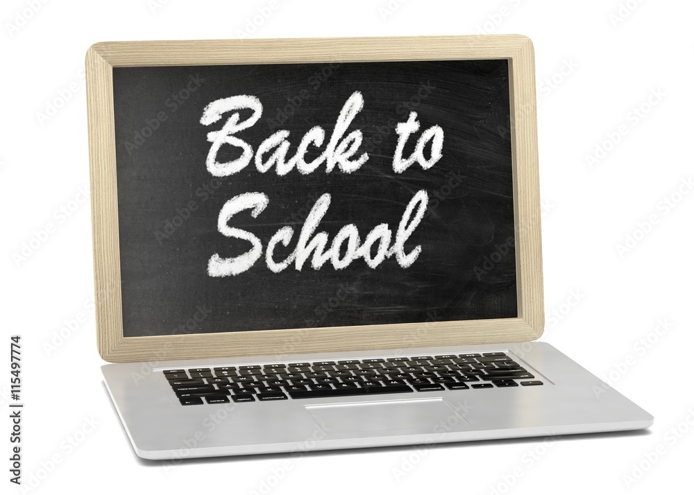 Laptop with chalkboard, back to school, online education concept. 3d rendering. Laptop with chalkboard, back to school, online education concept. 3d rendering.