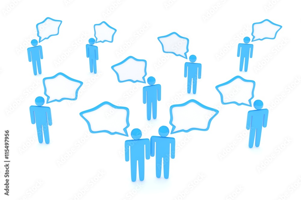 people with talk bubbles isolated over a white background. 3d rendering. people with talk bubbles isolated over a white background. 3d rendering.