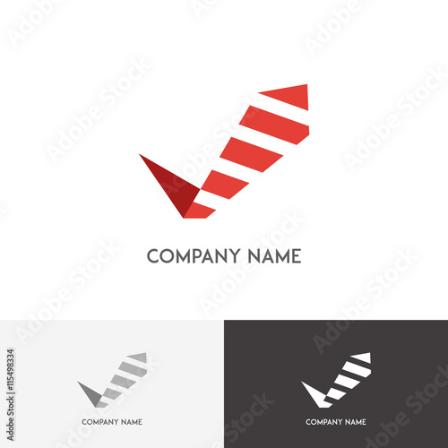Business logo - tie with stripes and red check mark on the white background