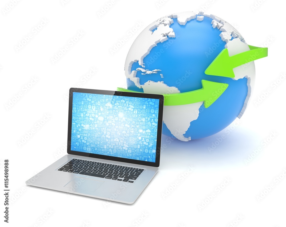 Laptop network and earth globe. 3d rendering. Laptop network and earth globe. 3d rendering.