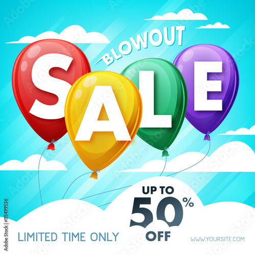 Colorful blowout sale background with balloons.