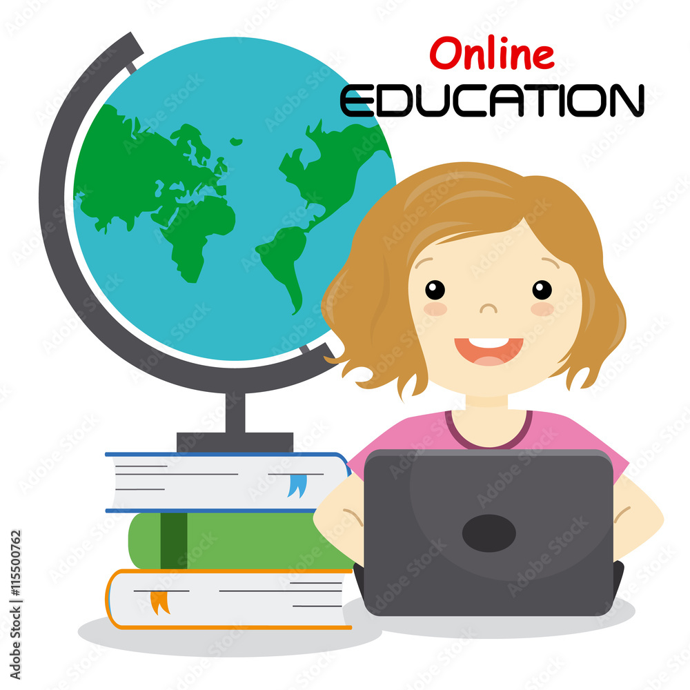 girl with computer studying online. isolated vector girl with computer studying online. isolated vector