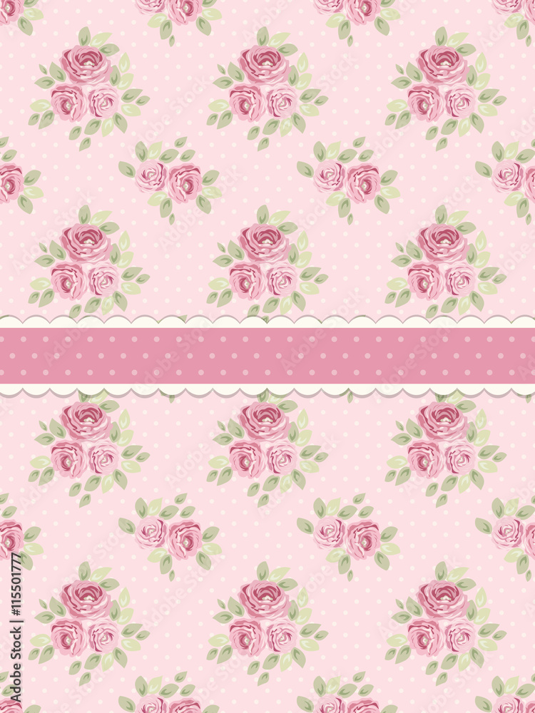 Cute shabby chic background with roses and polka dots for your decoration