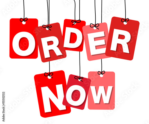 Vector colorful hanging cardboard. Tags - order now