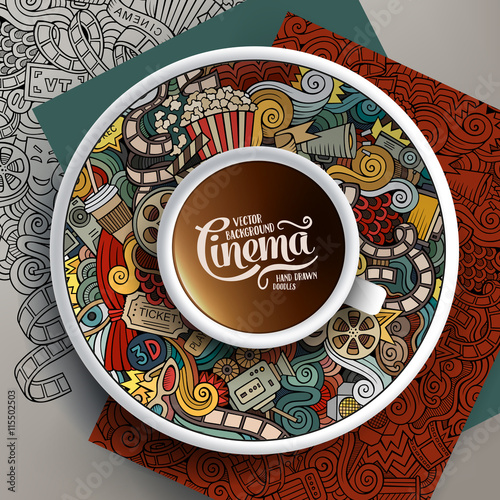 Vector illustration with a Cup of coffee cinema doodles