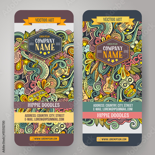 Cartoon vector doodles hippie banners