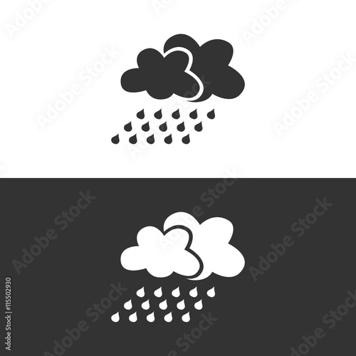 Icono de nubes y lluvia sobre fondos blanco y negro