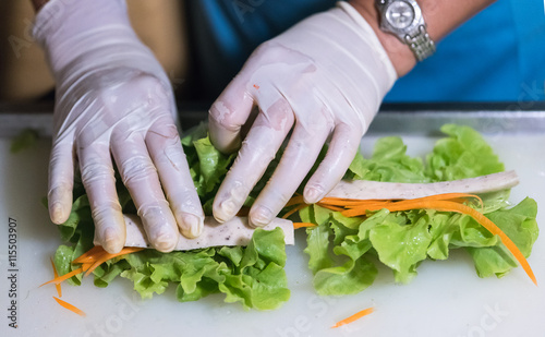 Processing of salad roll