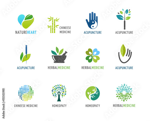 Alternative, Chinese medicine and wellness, yoga, zen meditation concept - vector icons, logos photo
