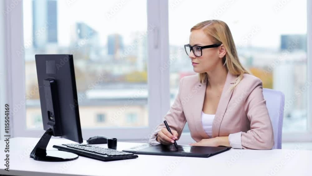 businesswoman or designer drawing with pen tablet businesswoman or designer drawing with pen tablet