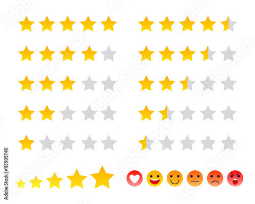 Stars icons and smilies ranking scales set vector illustration.