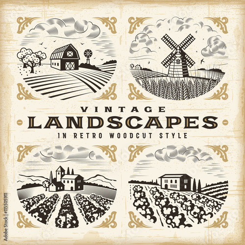 Vintage landscapes set