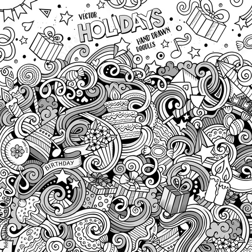 Cartoon hand-drawn doodles holidays illustration