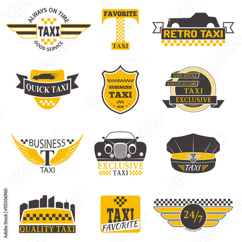 Set of vintage and modern taxi logos, taxi labels, taxi badges and taxi design elements. Taxi service Business signs templates, icons, taxi logo corporate identity design elements and vector objects.
