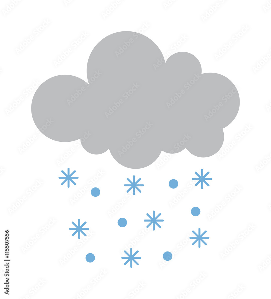Single weather icon cloud with snow storm meteorology winter element. Illustration blue snow cloud on white. Cloudy climate snow cloud. Winter cloud snow day symbol. Meteorology winter element.