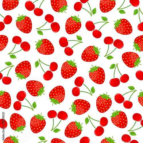 Seamless strawberry and cherry pattern
