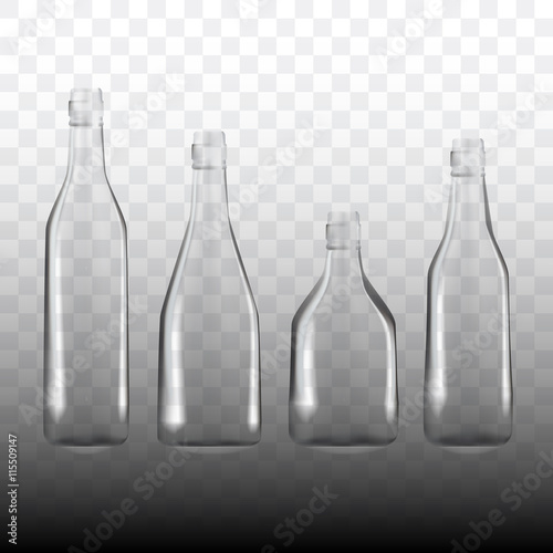 set of transparent empty bottles