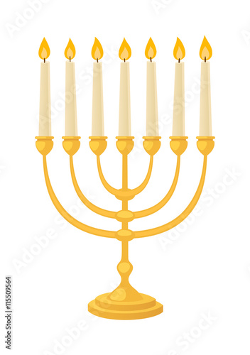 Golden jew menorah with candles hebrew religion tradition. Vector jew candle traditional decoration flame. Candelabrum hanukkah orthodox jew candle judaism holiday menorah. Chanukah festival.