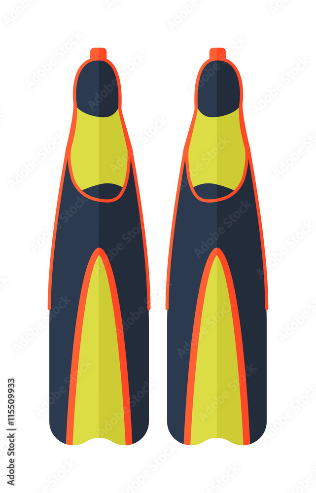 Scuba diving flippers vector equipment. Sport underwater diving flippers vector, water sea