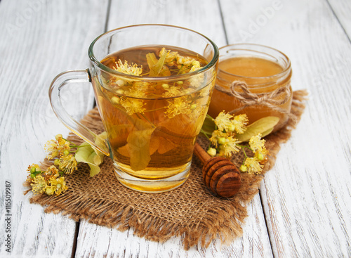 cup of herbal tea with linden flowers