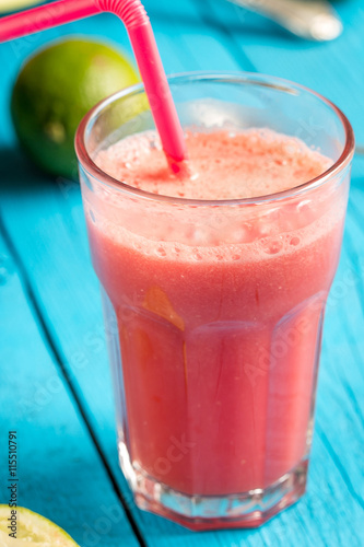 Tasty Watermelon Fresh Smoothie with Mint Leaves, Cucumber and Lime Citrus