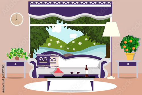 Living room interior flat style. Comfortable living room vector illustration