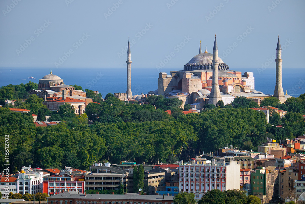 The view of Hagia Sophia and Hagia Irene on the background of th