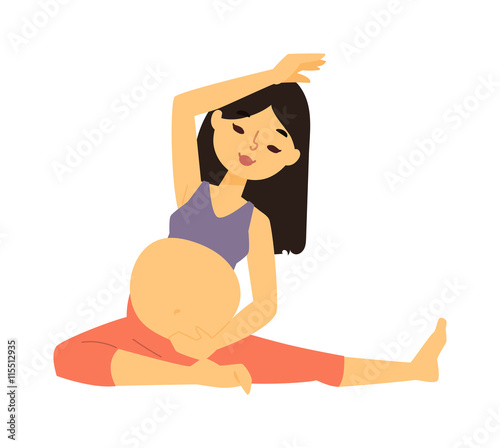 Meditating on maternity pregnant woman meditating while sitting yoga position fitness healthy lifestyle character vector. Pregnant yoga beautiful healthy lifestyle and fitness pregnant yoga.