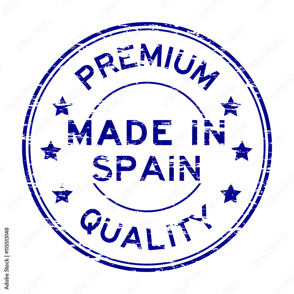 Grunge blue premium quality and made in spain stamp
