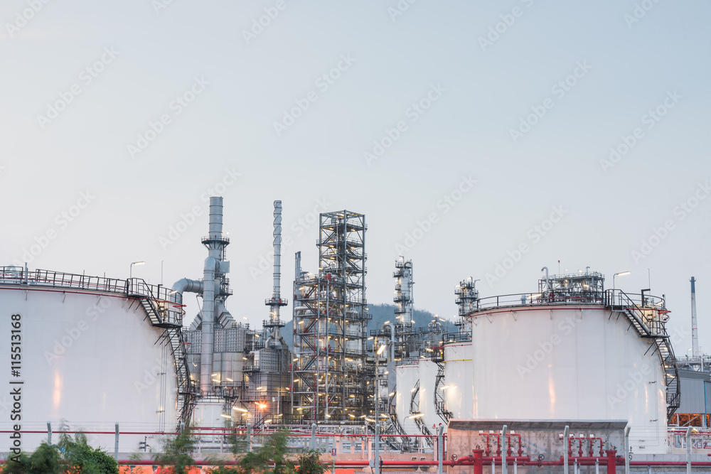 Oil Refinery factory at sunset