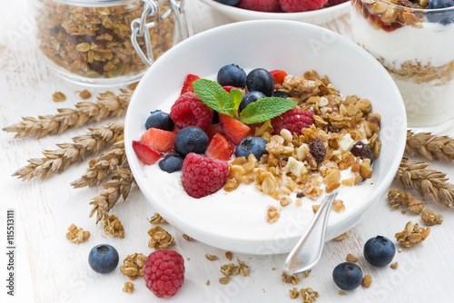 healthy breakfast with natural yogurt, muesli and berries 
