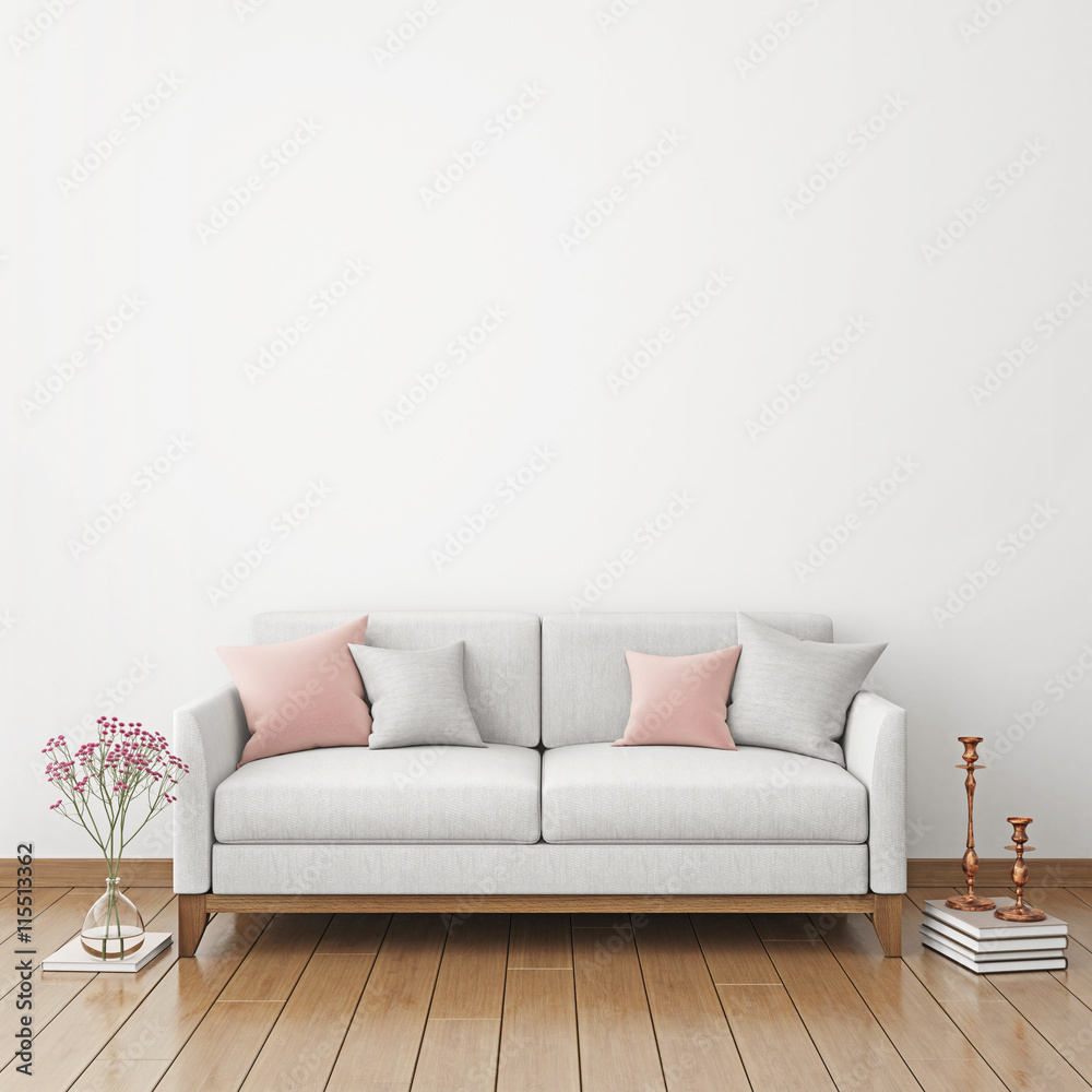white 3-seat sofa #sofa #decoration #interior #vase #lamp white background #5K #