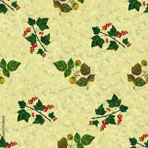 Colored currant and raspberry seamless pattern.