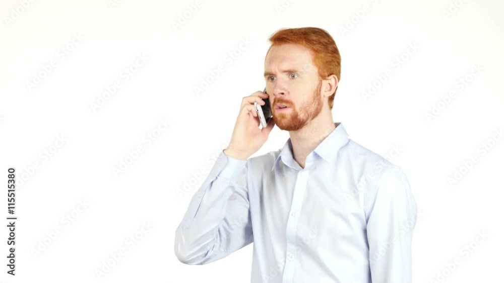 Portrait of angrybusinessman talking on smartphone , crisis , bad news Portrait of angrybusinessman talking on smartphone , crisis , bad news
