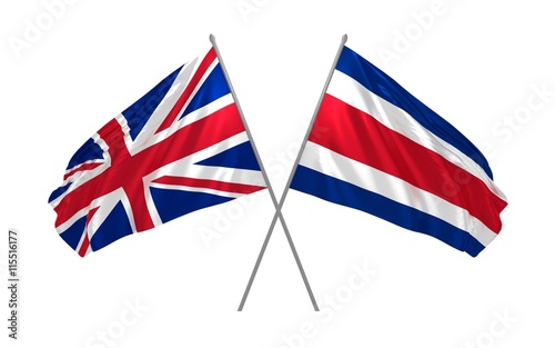 3d illustration of UK and Costa Rica flags together waving in the wind