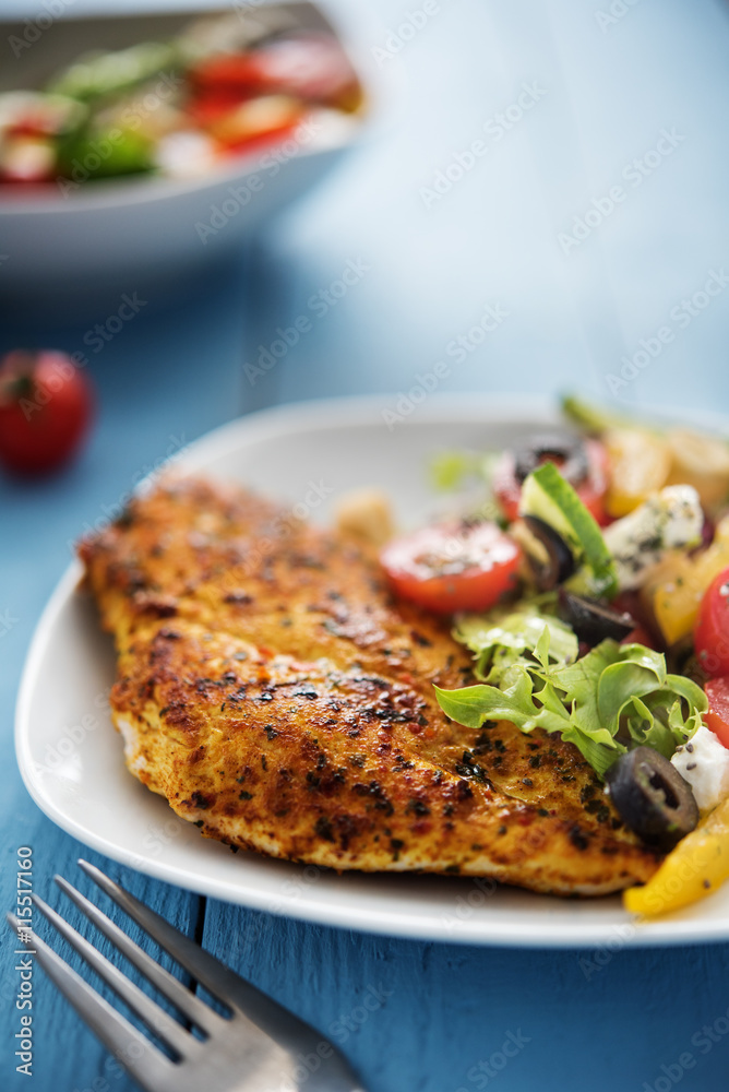 Grilled chicken with mediterranean salad