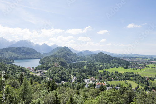 View of Alpsee lake and Schwangau town  Bavaria  Germany