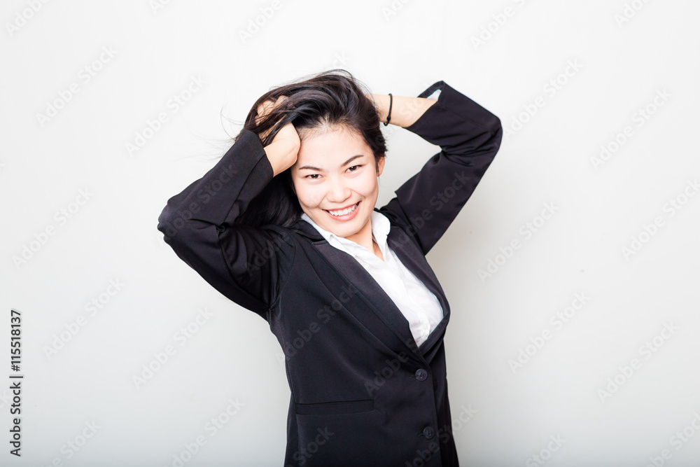 Professional young beautiful female office model feel free in wh Professional young beautiful female office model feel free in wh