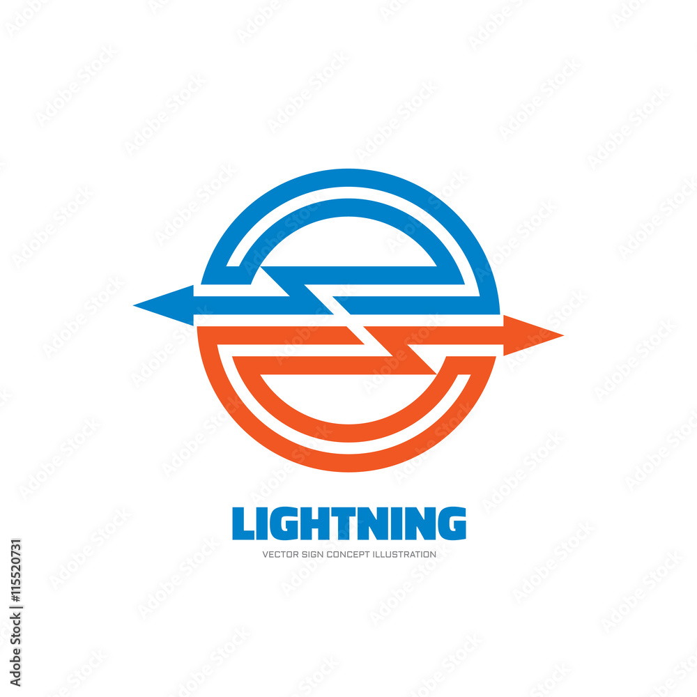 Lightning - vector logo concept illustration. Modern technology sign. Circle and abstract arrows shapes. Two colored design element. Lightning - vector logo concept illustration. Modern technology sign. Circle and abstract arrows shapes. Two colored design element.
