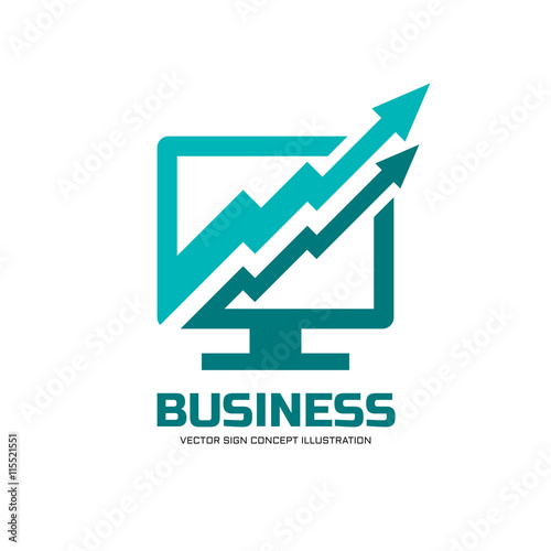 Internet business - vector logo concept illustration. Computer monitor icon. Finance growth graphic sign. Arrow symbol. Design element.