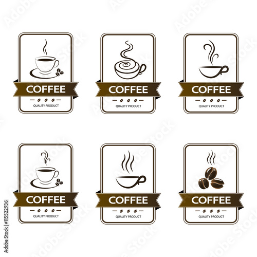 set of badges coffee cup drink